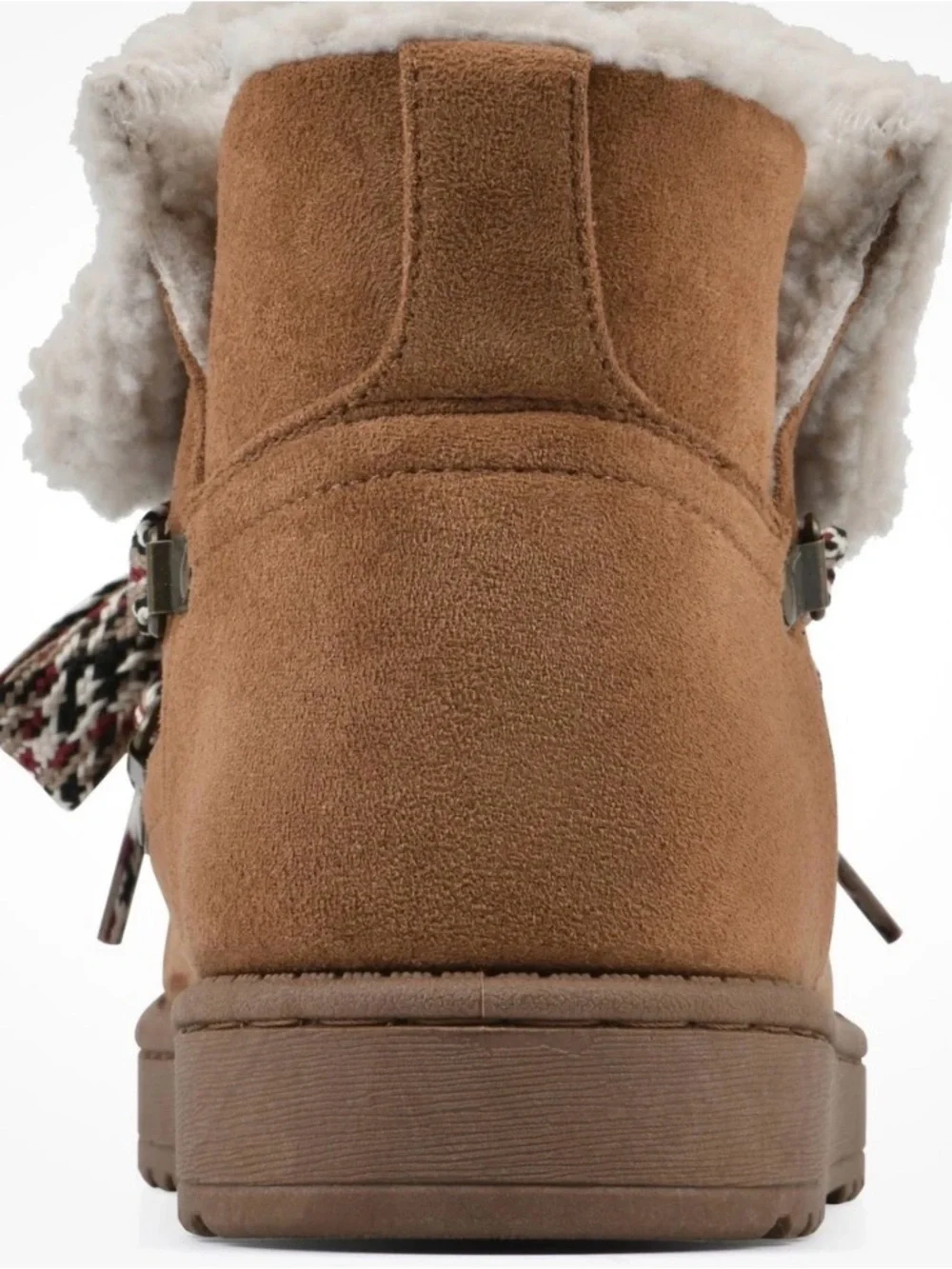 White Mountain Tan Faux-Suede Sherpa-Lined Ankle Boot with Braided Laces